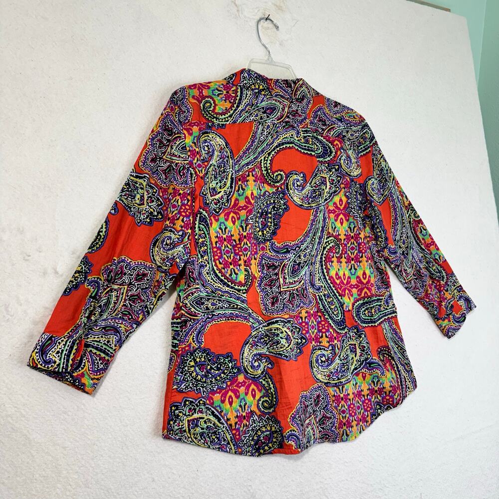 Ralph Lauren Vibrant Colorful Paisley Print Orange Button-Up Sateen Shirt Large - Picture 3 of 8